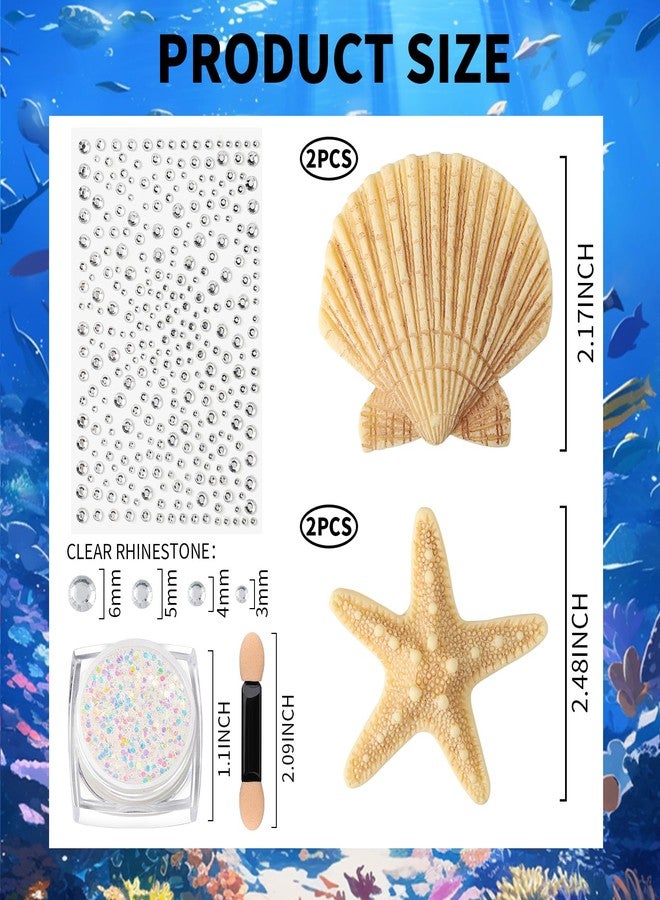 YGDZ Starfish Seashell Hair Clip, 4PCS Mermaid Hair Accessories, Face Body Glitter, Face Gems for Mermaid Costume, Mermaid Outfit for Women, Girls - Image 4
